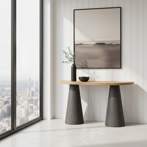 Table console en bois à double piédestal minimaliste, table d'entrée sculpturale, meubles de luxe pour couloir, style de design LeMieux et Cie - Product Image 6