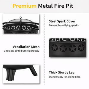 Foyer extérieur avec grille de cuisson pivotante, foyer à bois pour l'extérieur, foyer 3 en 1 avec grill, écran anti-étincelles et pioche à feu - Product Image 2