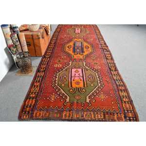 Alfombra de 4.7x12.9 pies, Alfombra Turca, Alfombra Roja Estilo Suroeste - Product Image 1