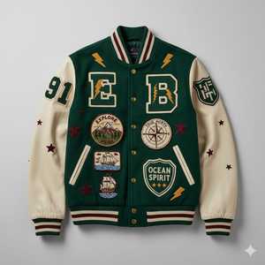 Veste universitaire avec patch brodé, logo personnalisé de haute qualité, manches en PU, corps en laine, veste de baseball, veste de lettreman, vêtements d'extérieur pour hommes - Product Image 3