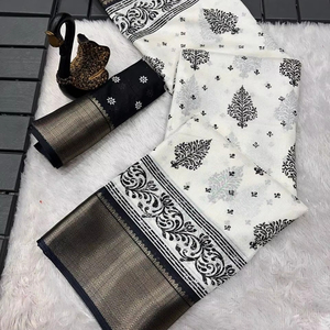 Dola Sari de seda diseñador Sari Borde de tejido jacquard pesado y hermoso estampado de estilo HD BATIK - Product Image 1