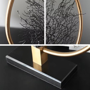 Cadre circulaire doré moderne avec arbre noir Figurine de table Pièce maîtresse pour la décoration intérieure Bureau Affichage Cadeau Art contemporain - Product Image 6