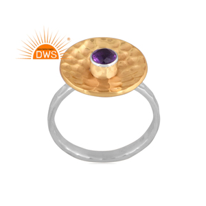 แหวนพลอยอเมทิสต์ธรรมชาติสีเงินสเตอร์ลิงแหวนวางซ้อนกันได้ - Product Image 1
