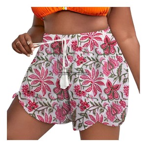Breathable Comfortable Cotton <b>Rope</b> Drawstring Waist Wrap Shorts Personalized Best Selling Women Wear Block Print <b>Gym</b> Shorts - Product Image 5
