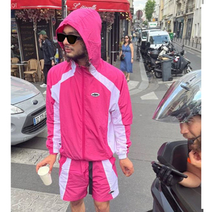 Ensemble 2 pièces avec fermeture éclair personnalisée et coque souple pour hommes poignets élastiques imperméables vestes de survêtement coupe-vent en nylon unisexe pour hommes - Product Image 5