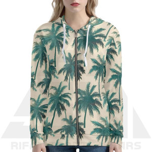 Sudadera Ligera de Felpa para Mujer con Cierre Frontal y Diseño con Capucha, Colores Verde y Piel, Estampados de Palmeras, para Invierno - Product Image 5