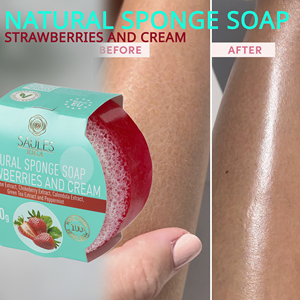 Natural Strawberries and Cream <b>Soap</b> with Sponge Aloe Aronia Calendula Green Tea Peppermint Extract Moisturizing Exfoliating Body - Product Image 4