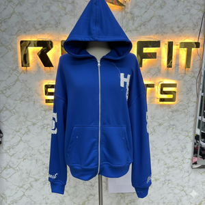 Sudadera con Capucha de Alta Calidad, Material Superior, Cierre con Cremallera, Estilo Desgastado, Chaqueta con Cremallera y Pedrería, Lavado Ácido, Sudadera de Forro Polar para Hombre, Estilo Urbano - Product Image 4