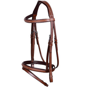 Brida MEWATI Hunter con riendas, color marrón, tamaño completo, estilo inglés, con costuras blancas elegantes y herrajes resistentes. - Product Image 3