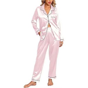 Stylish Pajamas for Women Loungewear turn down <b>collar</b> silk satin Wholesale lightweight breathable Long Sleeve Women's Sleepwear - Product Image 3