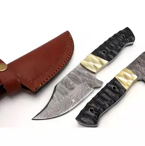 Coltello da caccia professionale a lama fissa damasco ideale per coltello Skinner da campeggio all'aperto con fodero in pelle