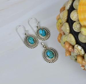 Bleu cuivre Turquoise 925 argent Sterling pierres précieuses pendentif boucle d'oreille ensemble bijoux décembre pierre de naissance cadeau pour anniversaire - Product Image 4