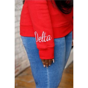 HBCU Delta Educado Chenille Sudadera de cuello redondo Premium Fleece Sorority Apparel Greek DST Red Pride Winter Top - Product Image 3