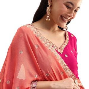 Kurta Palazo rose et pêche avec Dupatta en Zari travail vente en gros de vêtements ethniques pour femmes OEM fournisseur d'usine de vêtements tenue personnalisée - Product Image 3