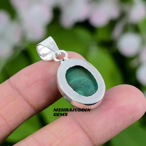 Pendentif de mode en argent sterling 925 fait à la main pierre précieuse de malachite de forme ovale avec timbre 925 pour les occasions de cadeaux - Product Image 4
