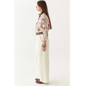 Georgia <b>Blouse</b> for Women Floral Print Ruffled Collar Slimming Style Linen <b>Satin</b> Knitted Fabrics Available XL for Spring Autumn - Product Image 3