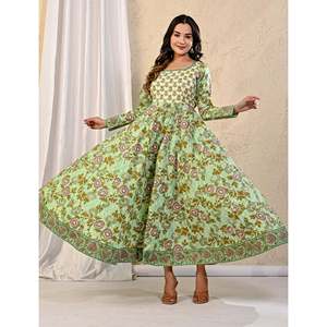 Vestido Anarkali de Algodón Estampado Pista Jaal, Vestidos Elegantes para el Trabajo - Product Image 6