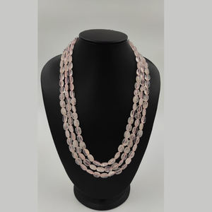 Collar de cuarzo rosa Natural, cuentas ovaladas de 12x10mm de longitud, 24 pulgadas, 3 capas - Product Image 6