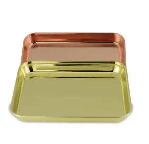 Stainless Steel Gold Plated Dishwasher Microwave Safe Food Serving <b>Tray</b> Mirror Finishing Rectangular Shape Serveware Platter for - Product Image 2