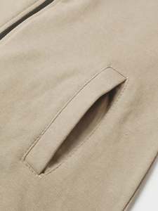 Unisex Beige Tracksuit Full <b>Zip</b> <b>Hooded</b> Sweatshirt With Red Black Stripes Side Pockets Autumn Sporty Style Adult Regular Fit - Product Image 5