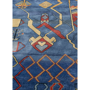 Tapis en soie noués à la main Manchaha Blue, tapis abstraits de Jaipur pour l'entrée de la maison, tapis rectangulaires Tabriz pour couloir, design patchwork - Jaipur - Product Image 3