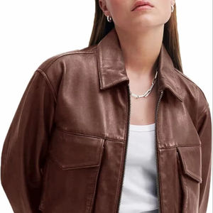Chaqueta de moto de piel sintética para mujer 2024 Bolsillos de moda Bomber Zip Up Chaquetas recortadas Abrigo de invierno Prendas de abrigo - Product Image 1