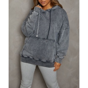 Sweat-shirt à capuche vintage délavé pour femme 400GSM, style streetwear décontracté, fabrication OEM, marque privée - Product Image 3