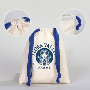 Customizable Dark Blue Organic Cotton Fabric <b>Pouch</b> with Screen Printing 6 W X 8 H (15.5 cm X 20 Cm) for Personalized Gifts - Product Image 4