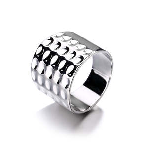 Everyday Wear Fine Jewelry Yellow Gold Hammered Dimple <b>Statement</b> <b>Ring</b> Geometric Pattern Rhodium Platinum Base Sterling Silver - Product Image 1