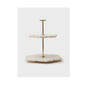 Artículos de fiesta, decoración de mármol de piedra, regalo para el hogar, comida redonda blanca, plato de pastel de Chocolate, bandeja de servicio escalonada de mármol con mango de Metal - Product Image 2