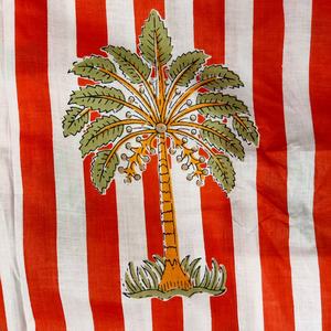 Organic <b>Carded</b> Printed Cambric Fabric Red Palm Tree Custom Indian Handmade Cotton Lightweight Boys Running Dress Curtain Shirt - Product Image 2