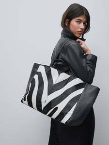 <b>Extra</b> <b>Large</b> Zebra <b>Print</b> Leather Shopping Bag with Shoulder Handle for Beach Tote Wedding Party & Groceries Daily Use - Product Image 1
