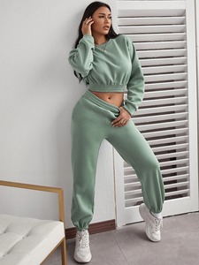 ชุดวอร์มสองชิ้นผ้าฟลีซผ้าฝ้ายสำหรับผู้หญิงชุดวอร์มทรงหลวมสไตล์ลำลอง - Product Image 4