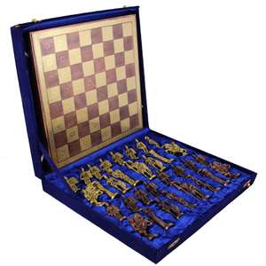16"X16" Wooden <b>Folding</b> <b>Chess</b> Game <b>Board</b> Set+ Brass Roman Figure Pieces Gift Home Decor Playing Kid - Product Image 6