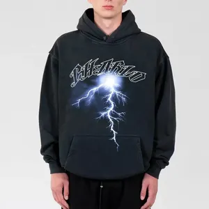 Sudadera con capucha OEM para hombre con panel de cuero estampado manga larga y patrón sólido muestra gratis sudadera de poliéster