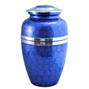 Blue Metal Cremation <b>Urn</b> Premium Aluminum <b>Urn</b> with Meena Coating <b>Large</b> 220 cu in Capacity Leakproof & Engravable Memorial <b>Urn</b> - Product Image 1