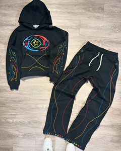 Ensemble survêtement d'hiver surdimensionné personnalisé avec surpiqûres contrastées pour homme, imprimé intégral avec passepoil, 100 % coton, léger, pantalon de survêtement et sweat à capuche - Product Image 3