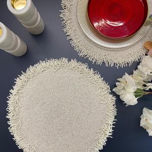 Luxury Golden & White Beaded Rectangular <b>Placemat</b> for Wedding Dining Table & Home Holiday Decor <b>Christmas</b> Use - Product Image 3