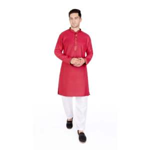 Ensemble Kurta Pajama en Coton Traditionnel Indien pour Hommes TRILOKI, Vêtements Ethniques Décontractés, PARTMENCTN001 - Product Image 1