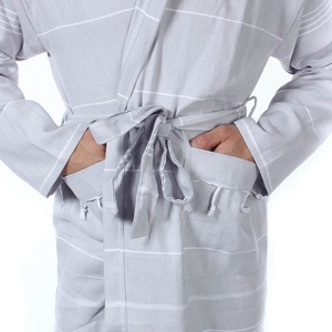 Peignoir turc unisexe décontracté de luxe en tissu Pestemal 100% coton à capuche, motif rayé, grande taille, élégant, séchage rapide, respirant - Product Image 4