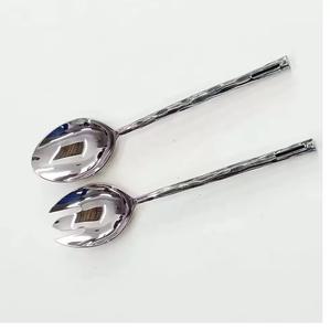 Juego de cuchara y tenedor para servidor de ensalada pulido con espejo plateado, decoración de mesa de boda, diseño de extremo de flor de corte de diamante, vajilla - Product Image 6