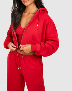 Custom Logo High Quality Women Sweat Suit Zip up Hoodie <b>and</b> Jogger <b>Set</b> <b>Top</b> Plain Fleece Heavyweight <b>Short</b> Tracksuit - Product Image 6