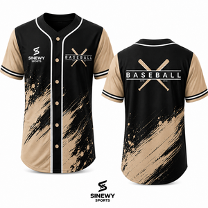 Maillot de baseball pour homme SINEWY SPORTS, noir et or, imprimé par sublimation, évacuation de l'humidité, manches courtes, coupe classique, toutes saisons - Product Image 1