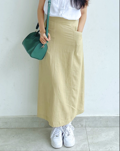 Jupe décontractée en lin mélangé viscose respirante, inaltérable, infroissable, taille naturelle, longueur midi, fabrication vietnamienne - Product Image 4