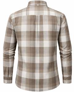 Camisa a Cuadros para Hombre, Manga Larga, Estilo Casual de Franela, Color Beige Marrón Claro, Fabricante Personalizado, Venta al por Mayor, OEM - Product Image 2