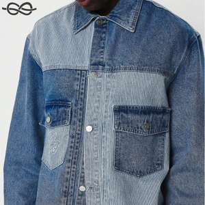 Brand New <b>Patchwork</b> Stripe Denim <b>Jacket</b> with Embroidered Print College Ready Casual Wear Trendy Street Style - Product Image 3