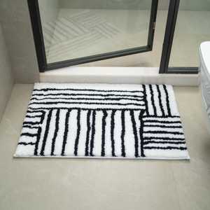 <b>Black</b> Stripe Anti-Slip Cotton Bath Mat Absorbent Blue White Floor <b>Rugs</b> Machine Washable Bathroom <b>Rug</b> By INDIAN TEXTILES H/L - Product Image 3