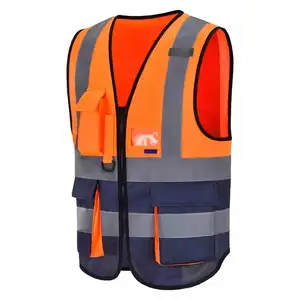 Pekerja kustom pakaian dengan Logo, rompi reflektif keselamatan konstruksi lalu lintas warna putih/kuning/Oranye