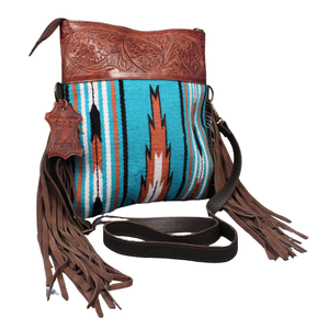 Sac à main de style occidental en cuir véritable pour femmes bandoulière sac à main frange couverture de selle en relief fermeture à glissière Durable deux - Product Image 1