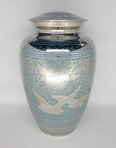 ขี้เถ้ากระดูกทองเหลืองขนาดใหญ่สีเงินและสีน้ำเงินวินเทจสำหรับผู้ใหญ่พร้อมถุงกำมะหยี่ - Product Image 6